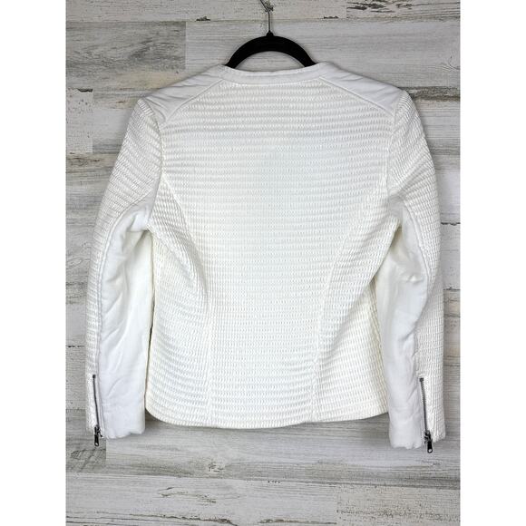 JOIE Women’s Small Jenika White Textured Cotton Blend Woven Zip-Up Blazer Jacket - Picture 3 of 9